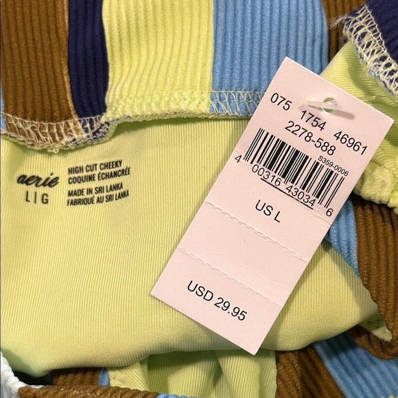 Aerie Striped High Cut Cheeky Bikini Bottom in Women's Size Large NWT - Picture 2 of 6